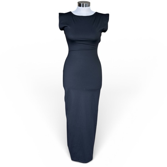 COMMENSE BLACK BACKLESS MIDI DRESS SLEEK BODYCON MINIMALIST SIZE SMALL **NWT** - Picture 2 of 11